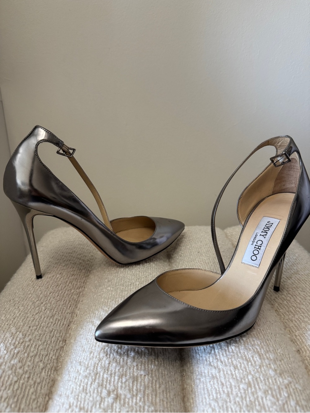 Jimmy Choo Metallic Gunmetal Pointed-Toe Stilettos
